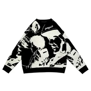 JANGO Knitwear Sweater Sketsa Face Black | Sweater Rajut Unisex Premium Tebal