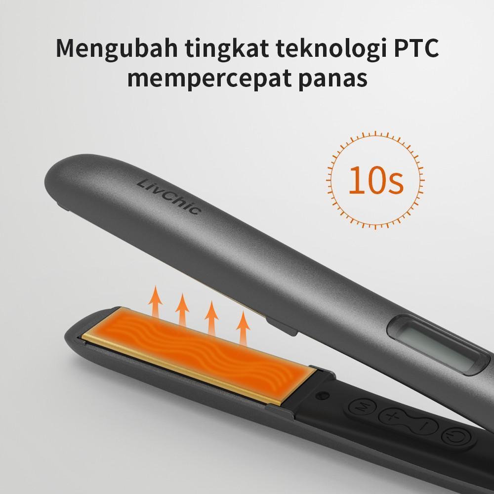 LivChic 2IN1 LS303 Catok Rambut untuk Meluruskan Keriting Ringan Alat pengeriting rambut Tongkat pelurus rambut Curly Kriting Hitam Elektrik