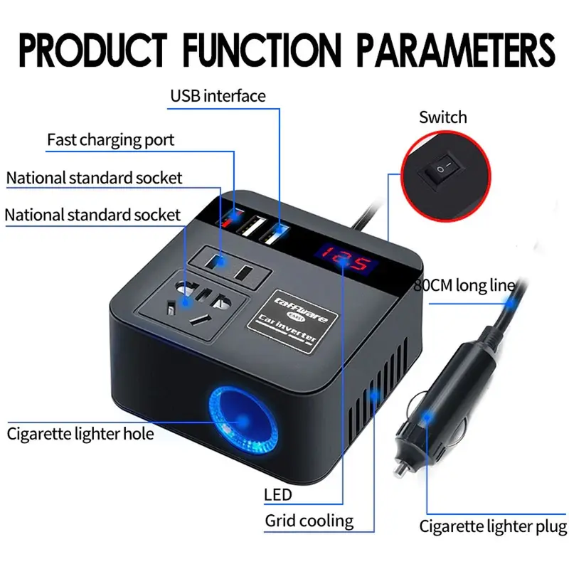Inverter Charger Mobil 100W Watt 12/24V Colokan Universal 3 USB Converter Konverter Fast Charging Adaptor Car Power Cigarette Plug 5