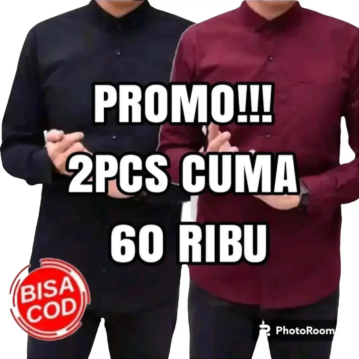 paket hemat kemeja polos pria lengan panjang isi 2 pcs Hitam Abu Kain Katun Kerah Nyaman Tangan Nyaman Tangan Formal