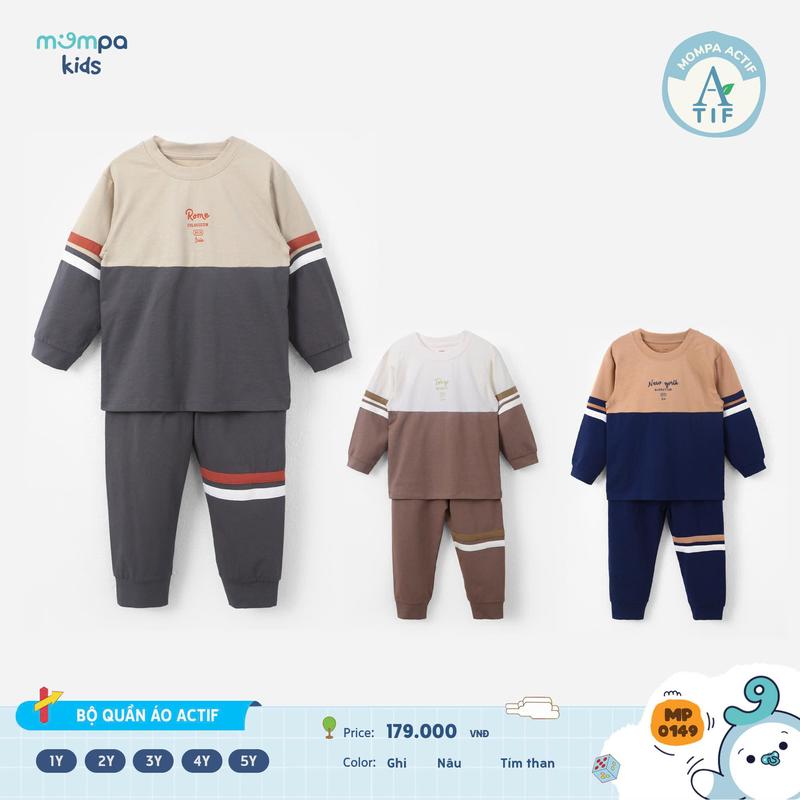  Bộ quần áo dài tay cho bé Mompa 1 đến 5 tuổi vải Cotton Actif mềm mại co giãn MP 0149 M25TD 