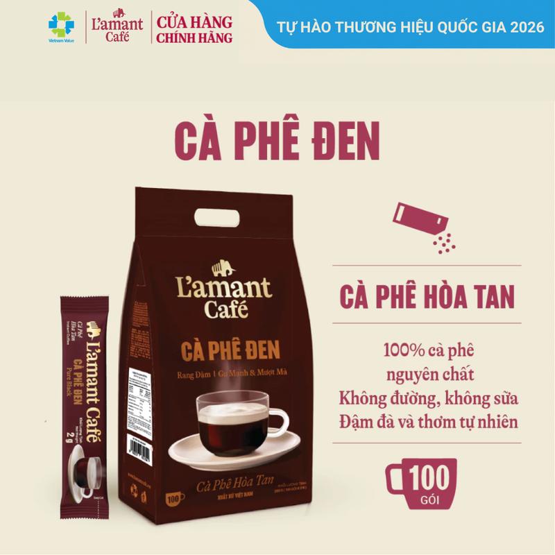 Cà phê hòa tan đen L’amant Pure Black Túi 100st- L’amant Pure Black Instant Coffee