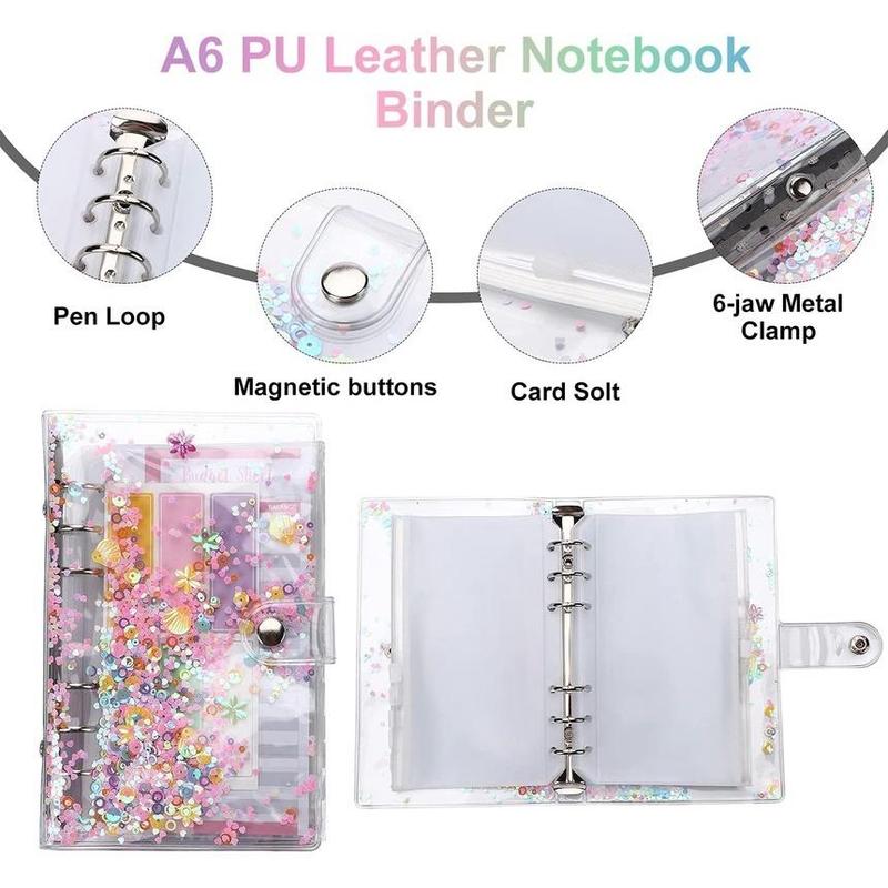 Product Introduction of COD A6 Binder Daisy Rainbow Flowing Sand Notebook Cover with 10 Zippered Pockets, Suitable for Photo Card Album DIY HUGME 8