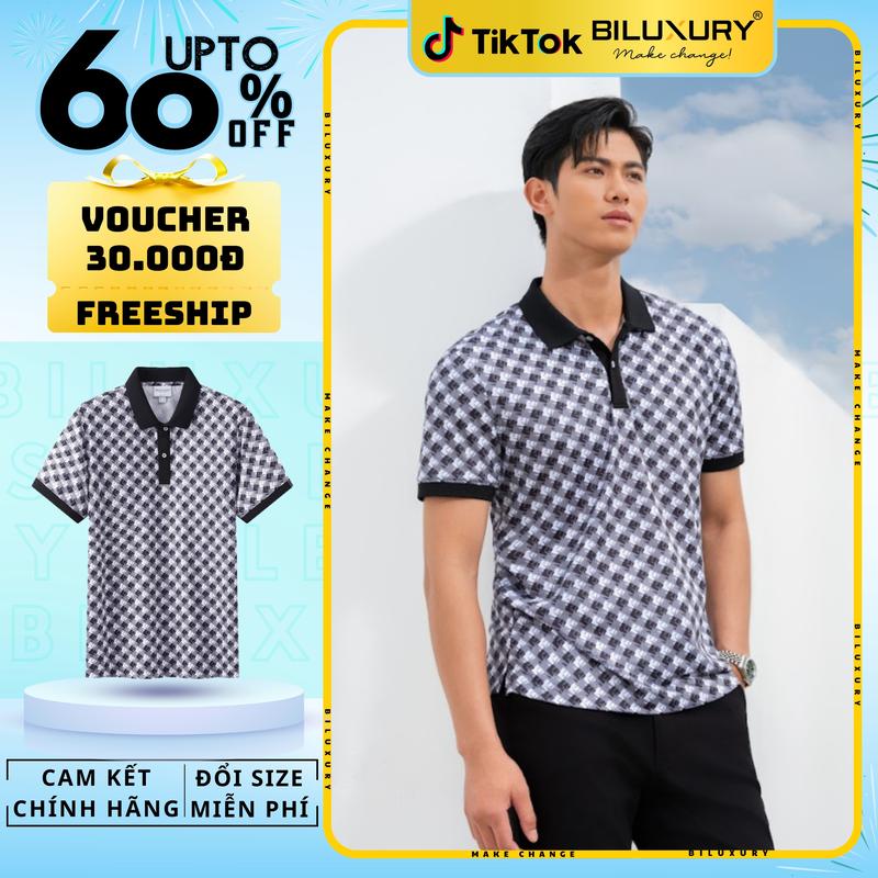 [SALE TRONG THÁNG] Áo Polo Biluxury Họa Tiết 8APCH500DEN Recycle Bền Màu, Thân Thiện Với Da Form Bodyfit ôm vừa người, tôn dáng Menswear Nam Shirt Có Cổ Ngắn Tay
