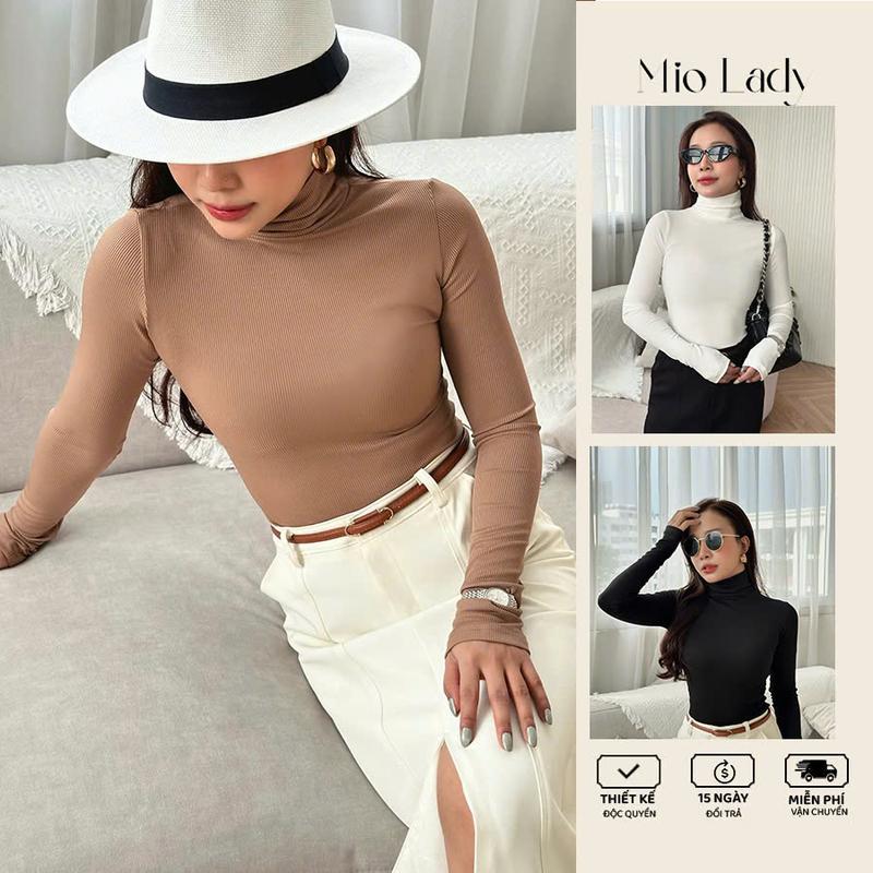  Áo thun tăm len giữ nhiệt cổ lọ dài tay  áo thun tăm cổ cao giữ nhiệt tay dài ôm sát body Miolady Kem 