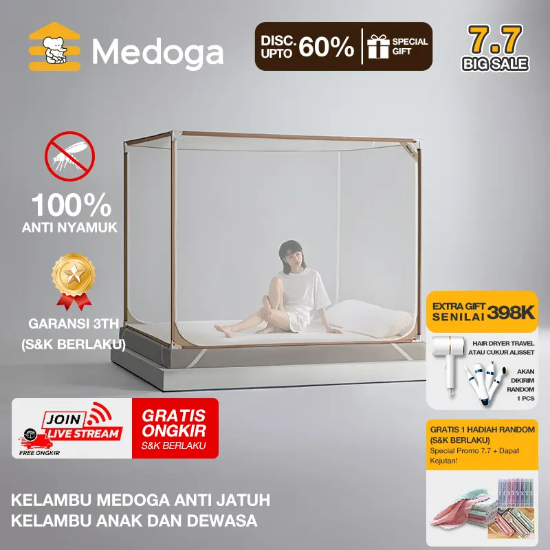 Medoga Kelambu Minimalis Simpel Anti Jatuh Anti Nyamuk Anak Bayi Dewasa Tidur Bedrail 120x200 180x200 0