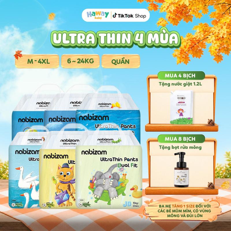 Combo 4 Bịch Tã/Bỉm Quần NABIZAM ULTRA THIN 4 Mùa - Bỉm Mỏng Mềm, Thấm Hút Nhanh