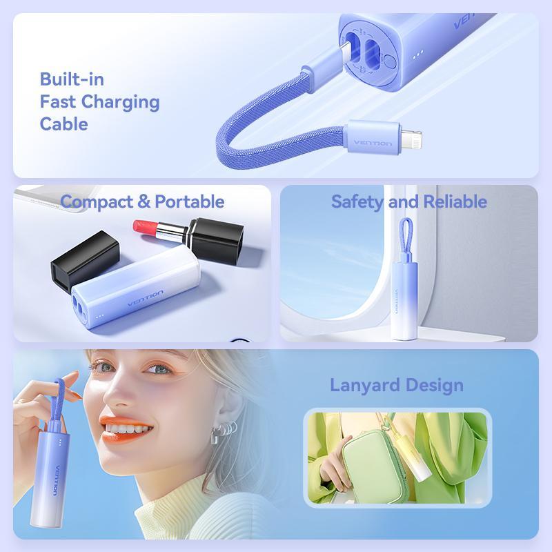 Sạc Dự Phòng, 5000mAh, USB-C + Light Ning, 20W, Màu Xám / Xanh Dương / Hồng / Vàng, Đèn Báo, Hiển Thị Loại 1