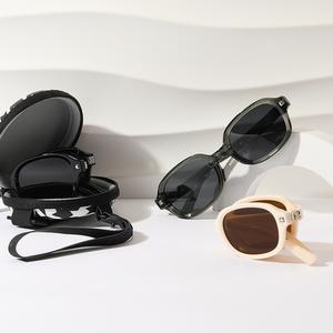 FSG53 Unisex Folding Flat Sunglasses Western European Trendy Style Sunglasses Casual Elegant Sunglasses For Men and Women Black Eyewear Grey