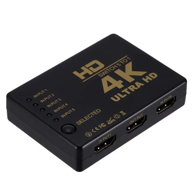 Bộ chuyển mạch tương thích HDMI, 4K * 2K, 1x5 cổng, 5 đầu vào, 1 đầu ra, Hub bộ chọn bộ chia, Điều khiển từ xa IR, Hỗ trợ 3D, Thích hợp cho PS3 và Xbox 360 2