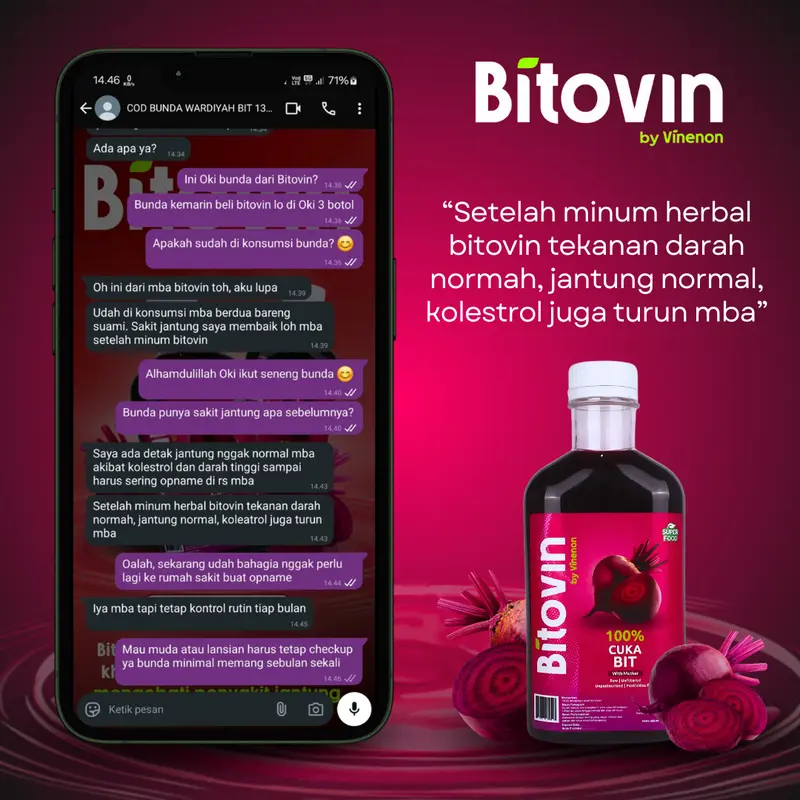 3 Botol BITOVIN Cuka Buah Bit Murni 300ml - Superfood untuk Menjaga Kesehatan Jantung dan Tekanan Darah Normal - Probiotik 5