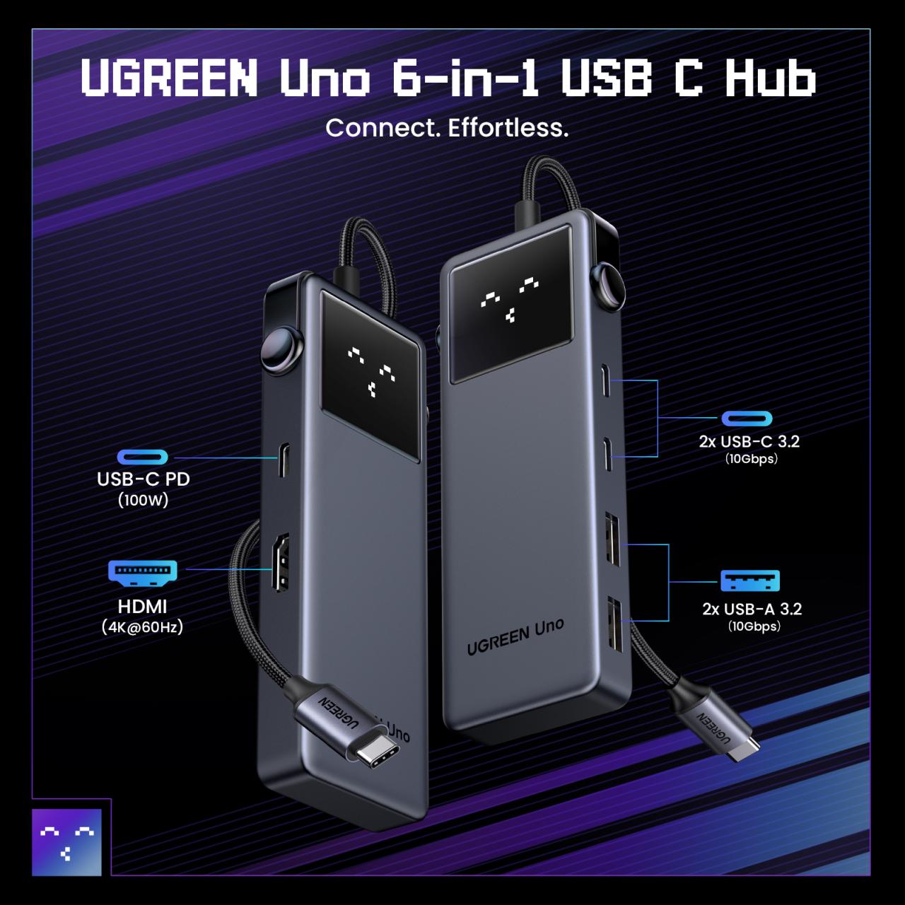 UGREEN Hub 7 in 1 USB C to 2A 1C HDMI 1RJ45 PD Uno - CM888 45155
