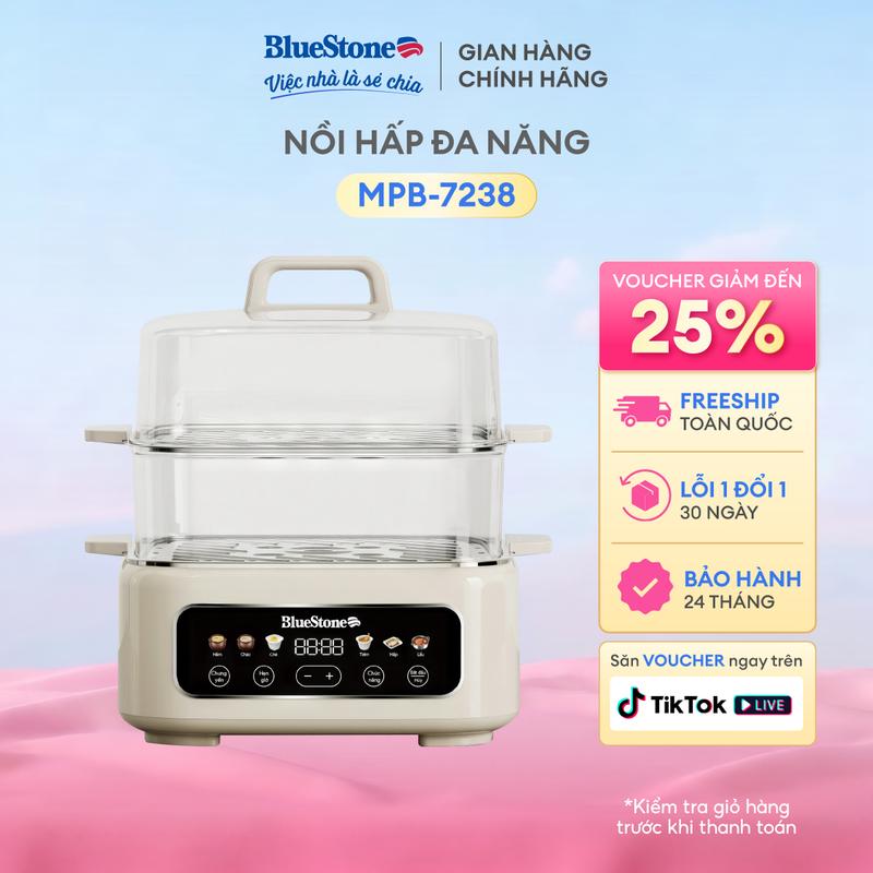 Nồi Hấp Đa Năng BlueStone MPB-7238 1300W 17L Điều Khiển Cảm Ứng 2 Tầng Hấp Tự Ngắt An Toàn Tiện Lợi