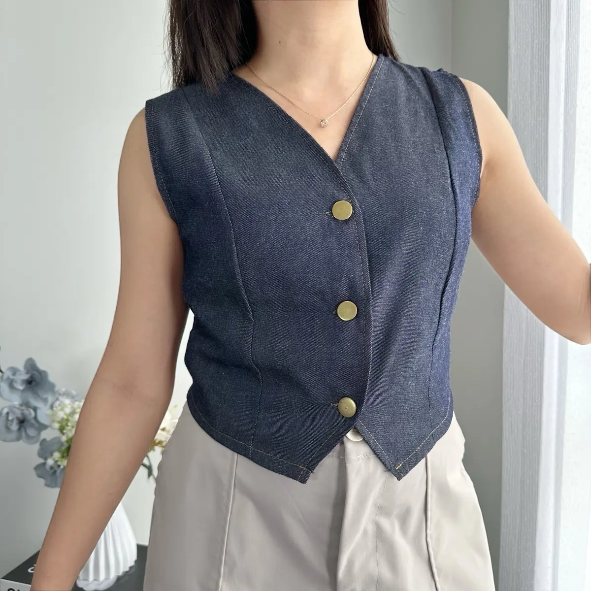 ENMEI Dami Vest 310 - Vest Atasan Wanita Crop - Vest Wanita - Rompi Wanita - Sleeveless Top V-Neck vest blazer Outer Casual
