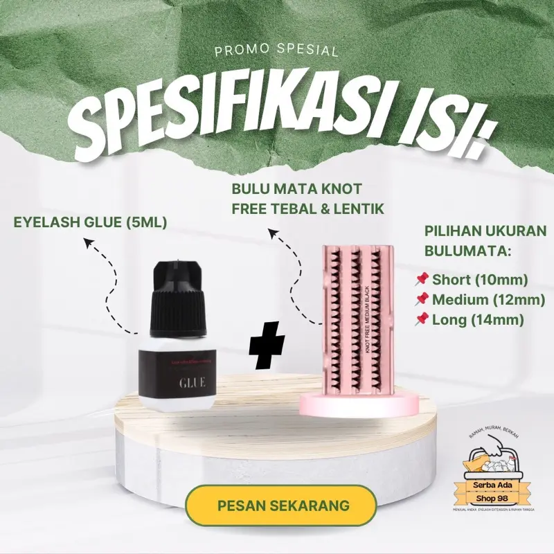 PAKET BULU MATA 2in1 KNOT FREE TEBAL DAN LENTIK LENGKAP 2in1 SIAP PAKAI - PAKET EYELASH EXTENSION EXTRA TEBAL DAN LENTIK MURAH!! 1