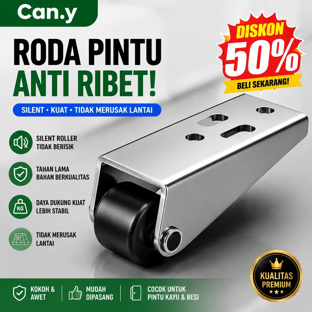 Katrol penopang pulau roda bawah pintu geser, braket galvanis yang diperpanjang, roda pengarah roda bawah pintu geser datar