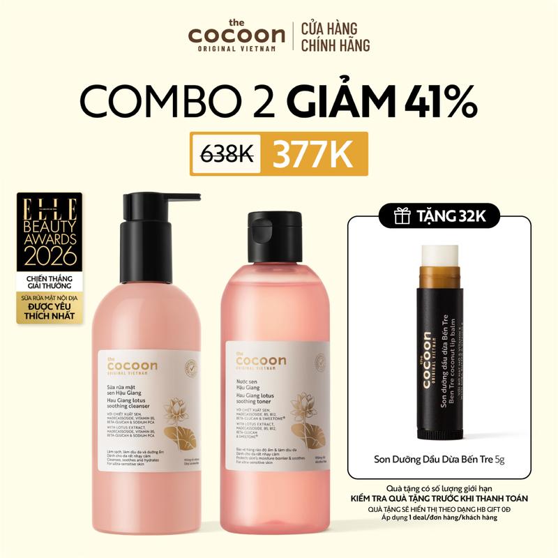 COMBO 1 Bigsize sữa rửa mặt sen Hậu Giang Cocoon 310ml + 1 Bigsize nước sen Hậu Giang Cocoon 310ml