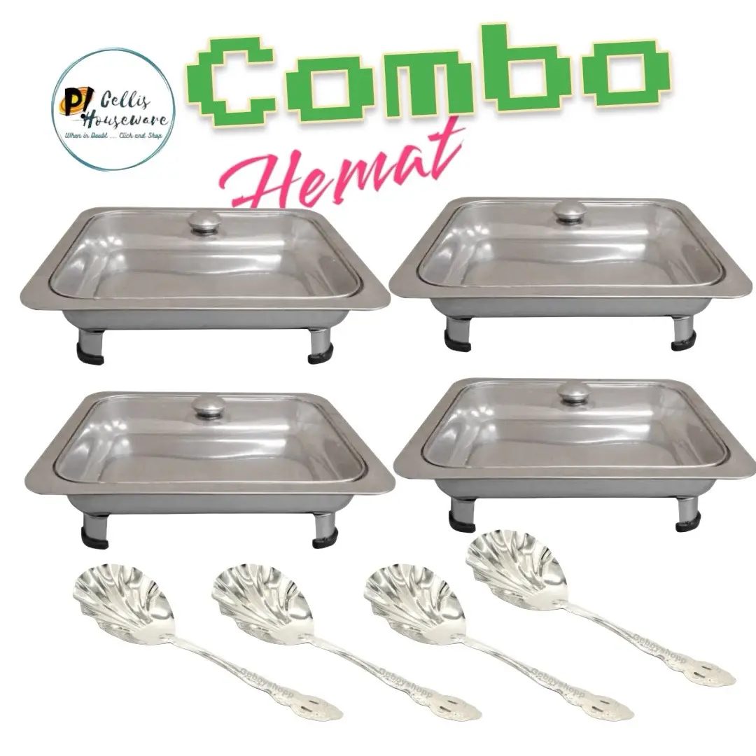 {Ready} Combo Paket Hemat Prasmanan Set 4 pcs Tutup Kaca + Sendok sayur 4 pcs Fast Food Prasmanan Kitchenware
