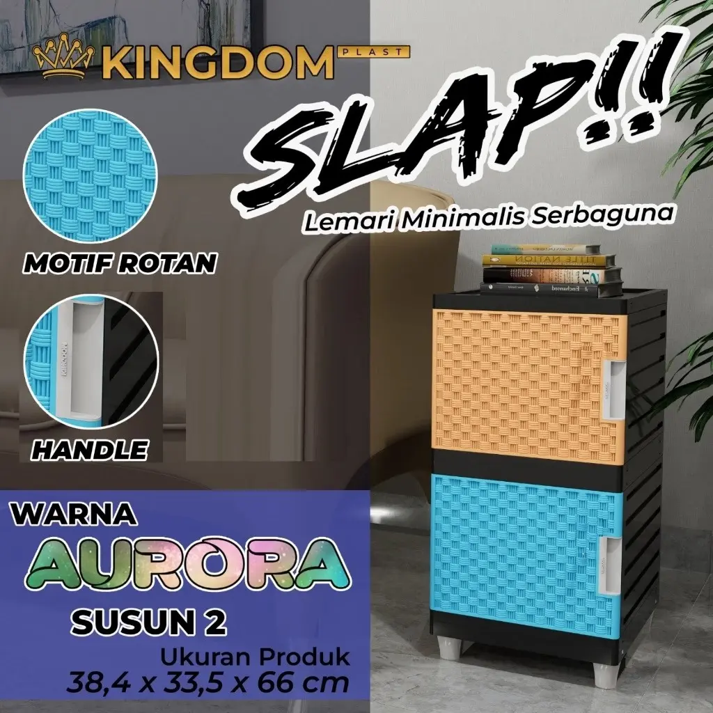 Lemari Plastik 2 SUSUN Pakaian Serbaguna Minimalis Slap Kingdom Zebra PUTIH AURORA RAINBOW