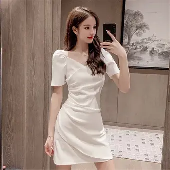 8806 White Korean Graduation Dress - Elegant Short Sleeve Mini Summer Dress  | Basic & Classy Ceremony Dress for Women | TikTok Viral OOTD | PH Seller -  TikTok Shop Philippines