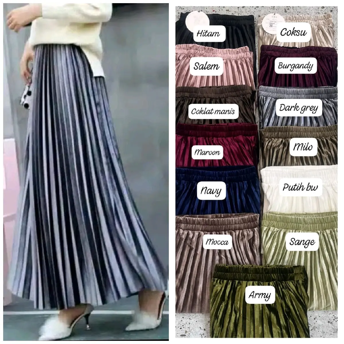 Rok Panjang Plisket Bahan Bludru