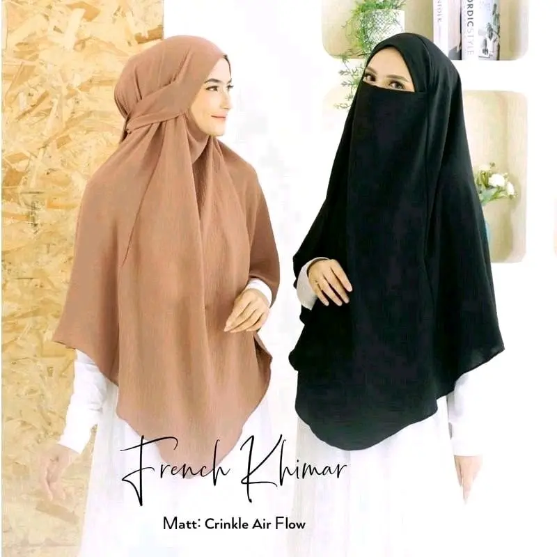 Jilbab Hijab Kerudung Khimar Instan Syari Cadar Tali Jumbo Crinkle Airflow Daily French Terbaru 0