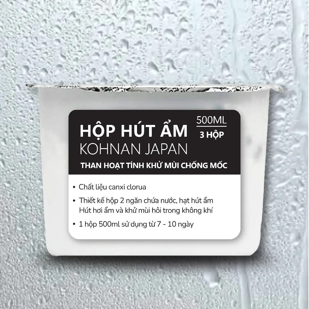Hộp hút ẩm KOHNAN KR15 500ml than hoạt tính khử mùi chống ẩm mốc 3 Hộp 500ml