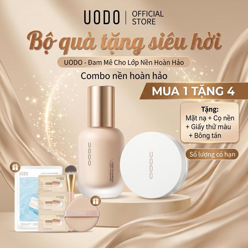 [Quà tặng siêu hời] kem nền uodo + Phấn phủ uodo kiềm dầu, giữ lớp nền lâu trôi, phù hợp da dầu và da khô, cho lớp finish mềm mịn tự nhiên