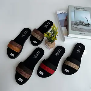 Sandal Wanita Dewasa Slop Rajut Bisban Terbaru Kombinasi Warna Kekinian Tanpa Hak