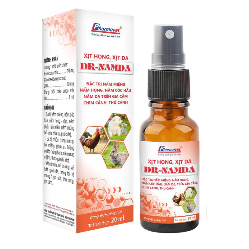  XỊT HỌNG XỊT DA  Dr-Namda - Đặc trị Nấm miệng Nấm họng Nấm Cóc Hầu Nấm Da trên Gia cầm Chim cảnh Thú cảnh 