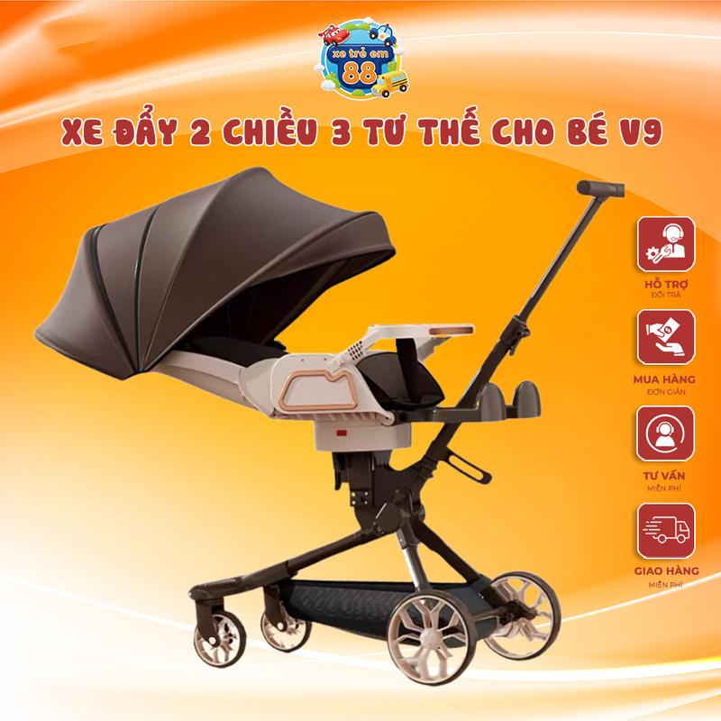 Xe đẩy 2 chiều 3 tư thế cho bé V9 bản cải tiến kèm bàn ăn,dễ dàng gấp gọn Kem xe dayem Beige Có thể gập lại hợp kim nhôm đen cao cấp xe đẩy chilux xe đẩy Black Điều chỉnh được kinderkraft xe đẩy able xe đẩy v9 bamboo life xe đẩy vinng q7