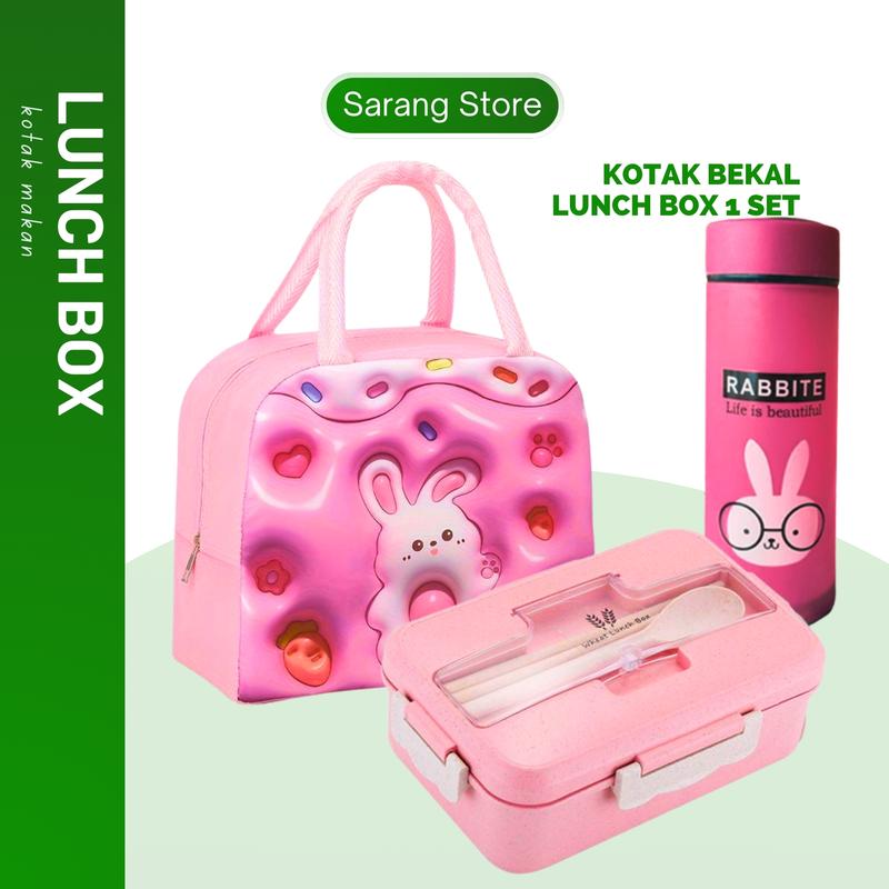Tempat Makan Kotak Bekal Anak Sekolah TK SD Perempuan Laki Laki Lunch Box Set Tas Karakter Botol Minum Anti Tumpah 0
