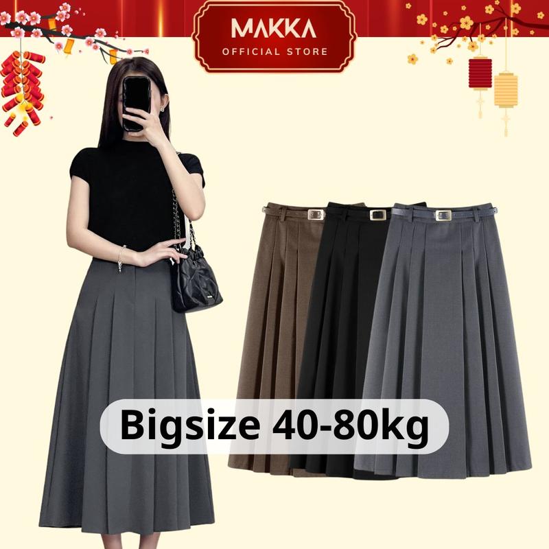  Chân váy nữ bigsize MAKKA chân váy dáng dài cạp cao xếp ly 531 Women Màu Đen 