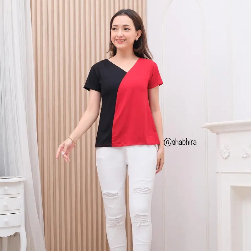 kaos atasan wanita kombinasi/baju cewek/pakaian perempuan/kaos wanita terbaru kekinian 6
