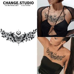 รอยสักชั่วคราว ดีไซน์ช่อดอกไม้ผีเสื้อ สำหรับหน้าอกและหลัง กันน้ำและทนต่อการสึกหรอ สติ๊กเกอร์รอยสัก ติดทนนาน 15 วัน
