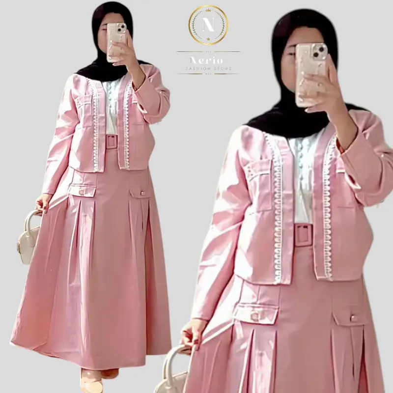 one set moana  salur baju rok setelan wanita muslim lengan panjang mewah premium korean style Dewasa Remaja (free belt) Casual Katun Casual Dress Simple 0