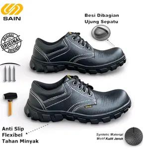 SAIN BLACK WHITE Terbaru Sepatu Safety Ujung Besi Sepatu Safety Kerja Lapangan Sepatu Safety kichen Anti Slip Anti Licin