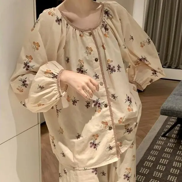 Đồ Mặc Nhà Ngọt Ngào Cho Nữ Phong Cách Hàn Quốc Mới Đồ Ngủ Ren Chất Liệu Cotton Đám Mây Phong Cách Mới Mùa Hè 8021 set đồ che bụng mỡ bigsize