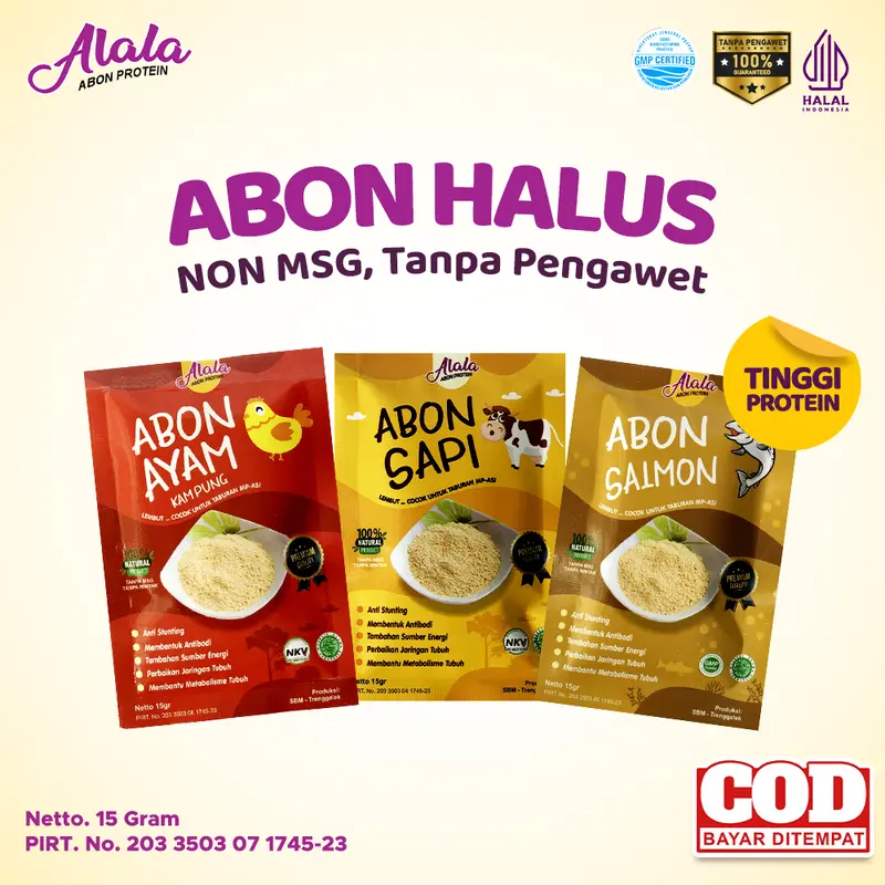 [PAKET BUNDLING HEMAT 3 PCS] ALALA Abon Bayi  8 Bulan -  Makanan Bayi Tidak Pedas - Abon Alala 15gr Abon MPASI Bubuk Powder Tabur 2