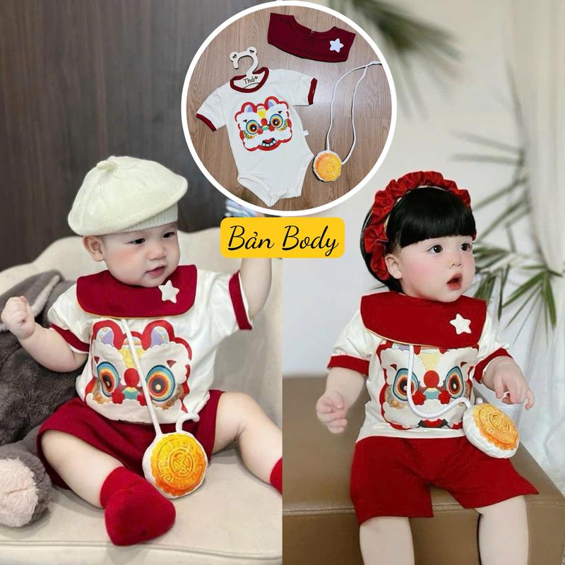 Thokids Hàng L1 Set đồ VUI TẾT TRUNG THU TTBD386 cho bé trai & bé gái in hình lân tặng kèm yếm và túi chất coton Hàn co giãn thoáng mát