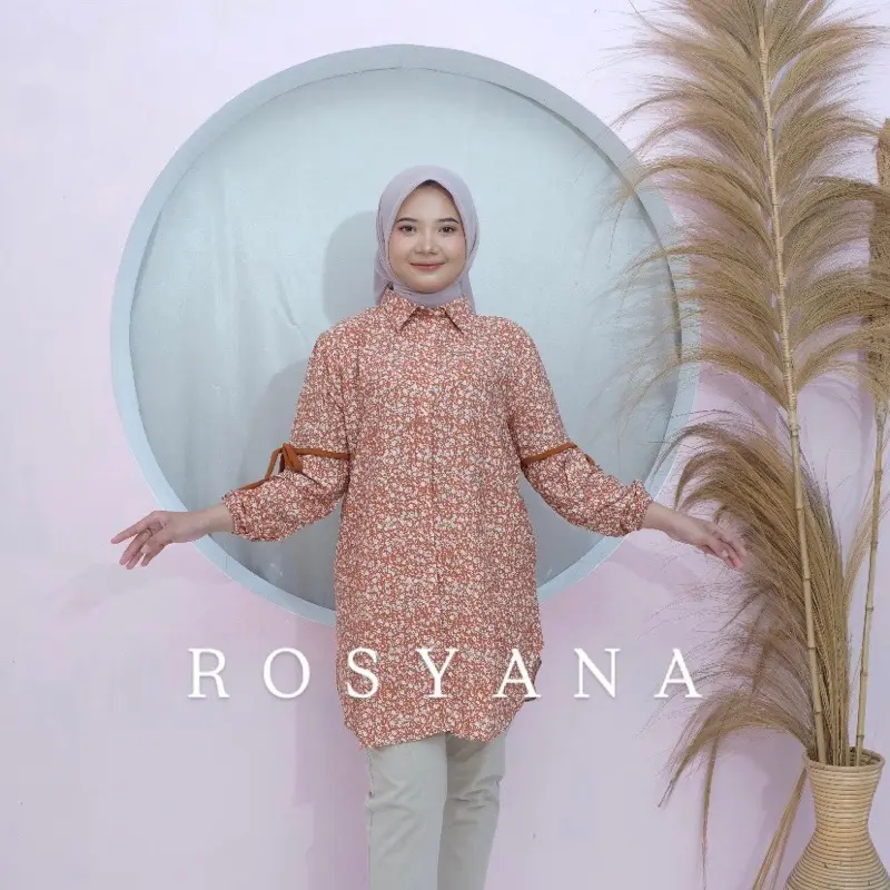 ATASAN KEMEJA TUNIK WANITA KATUN RAYON DIAMOND MOTIF LENGAN PANJANG BUSUI