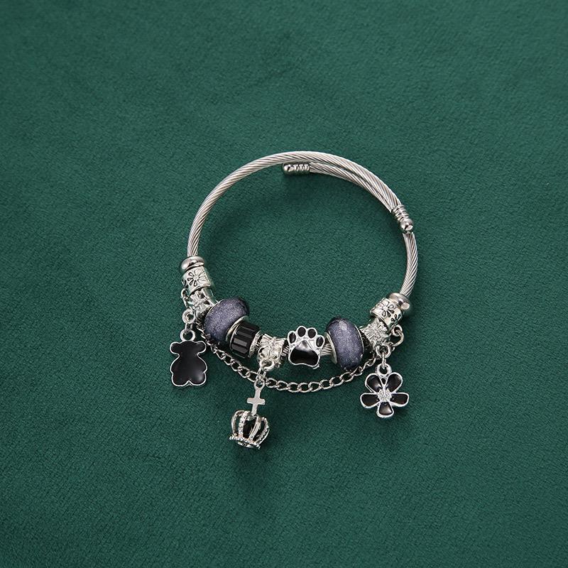 COD Gelang Titanium Kalung Titanium Wanita Mahkota Berkualitas Tinggi Beruang Bunga dengan Ukuran yang Dapat Disesuaikan Bracelets 4