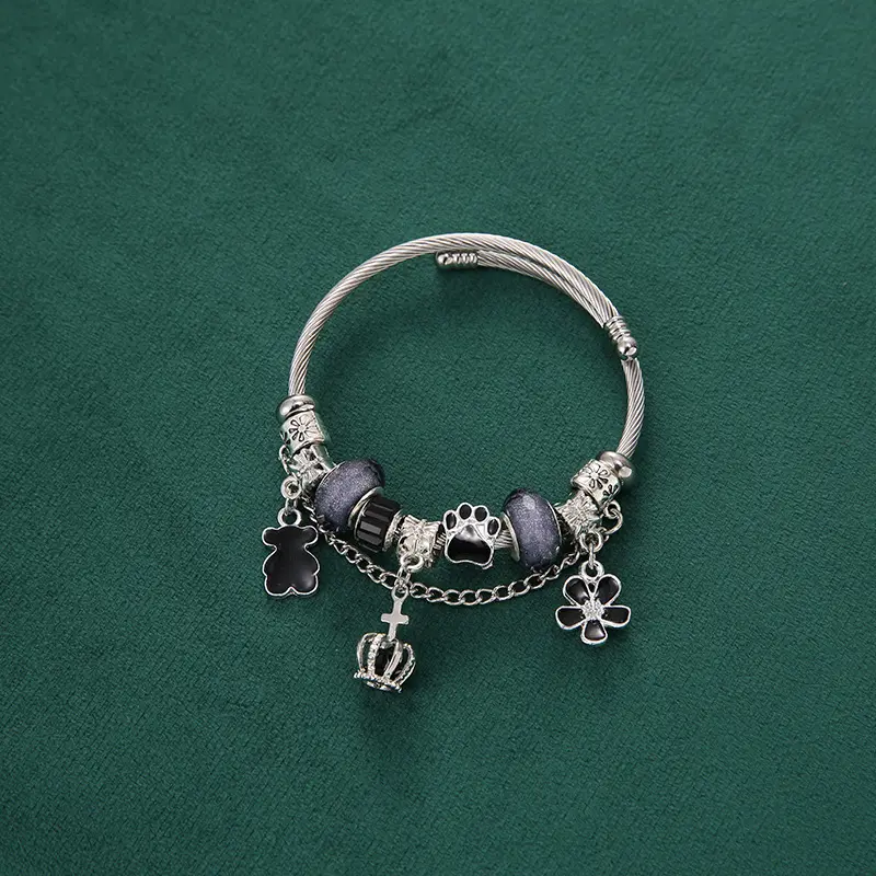 COD Gelang Titanium Kalung Titanium Wanita Mahkota Berkualitas Tinggi Beruang Bunga dengan Ukuran yang Dapat Disesuaikan Bracelets 4