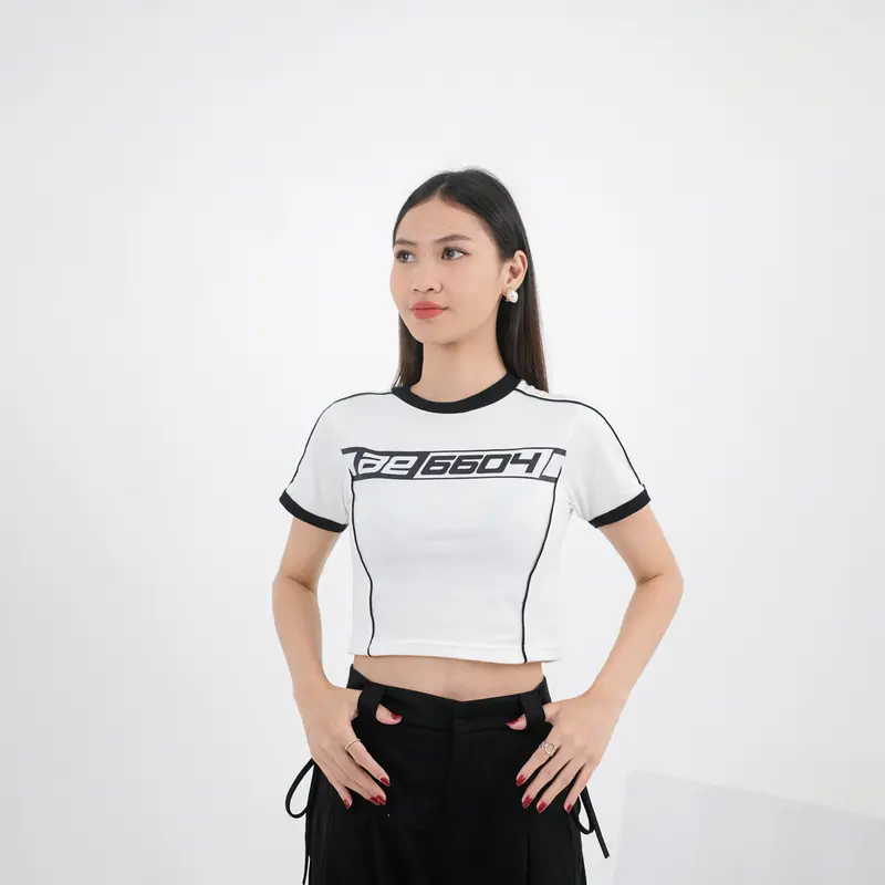 Y2K Patched Stripe Croptop / Baju Crop Top / Atasan Wanita Kekinian 1