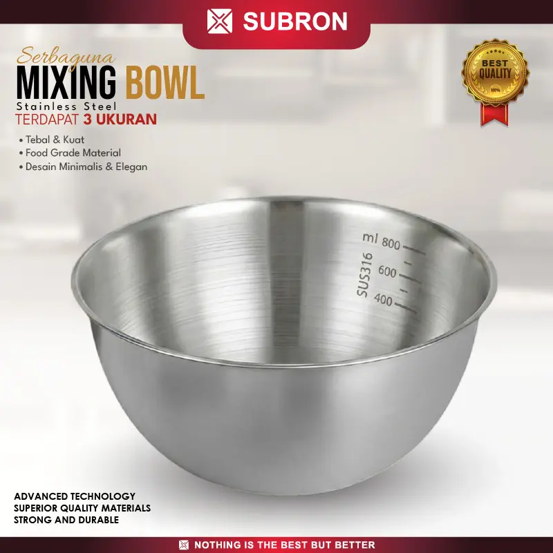 SUBRON Baskom Stainless Steel Serbaguna SUS316 17cm 19cm 22cm Mixing Bowl Tebal Food Grade Adonan Kue Mie Salad Baking Multifungsi