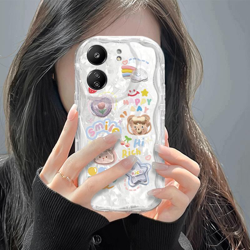 Casing hp REDMI13C(4G)/POCOC65/13C(5G)/POCOM6(5G) Boneka kartun lucu gelombang transparan cangkang lembut wanita all-inclusive anti-jatuh case 1