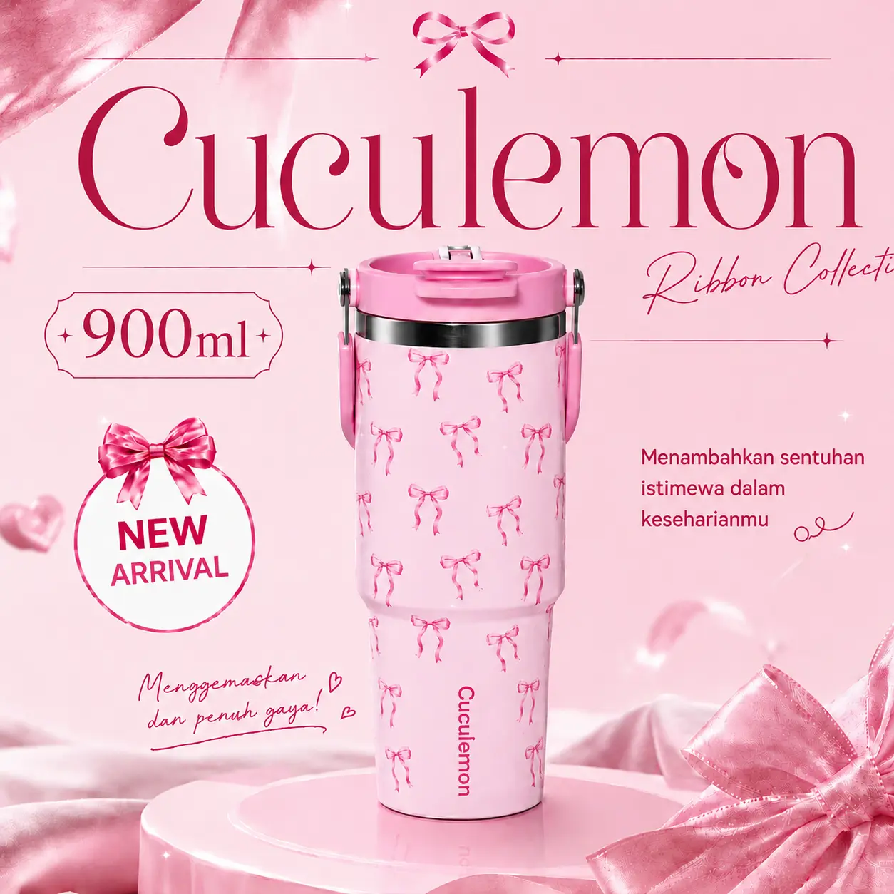 Cuculemon Tumbler Stainless Steel 890ml Termos Dinding Ganda Vakum Tahan Panas Dingin Dua Lubang Minum Estetik Portabel Anti Bocor Praktis buat Sekolah & Aktivitas Sehari-hari Hadiah Spesial untuk Remaja