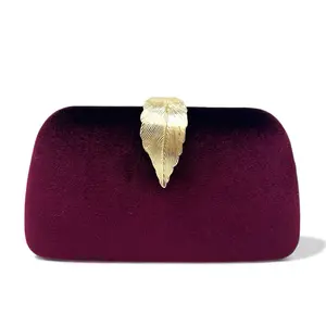 Clutch Velvet Leaf Tas Pesta Daun Suede Elegan Y026