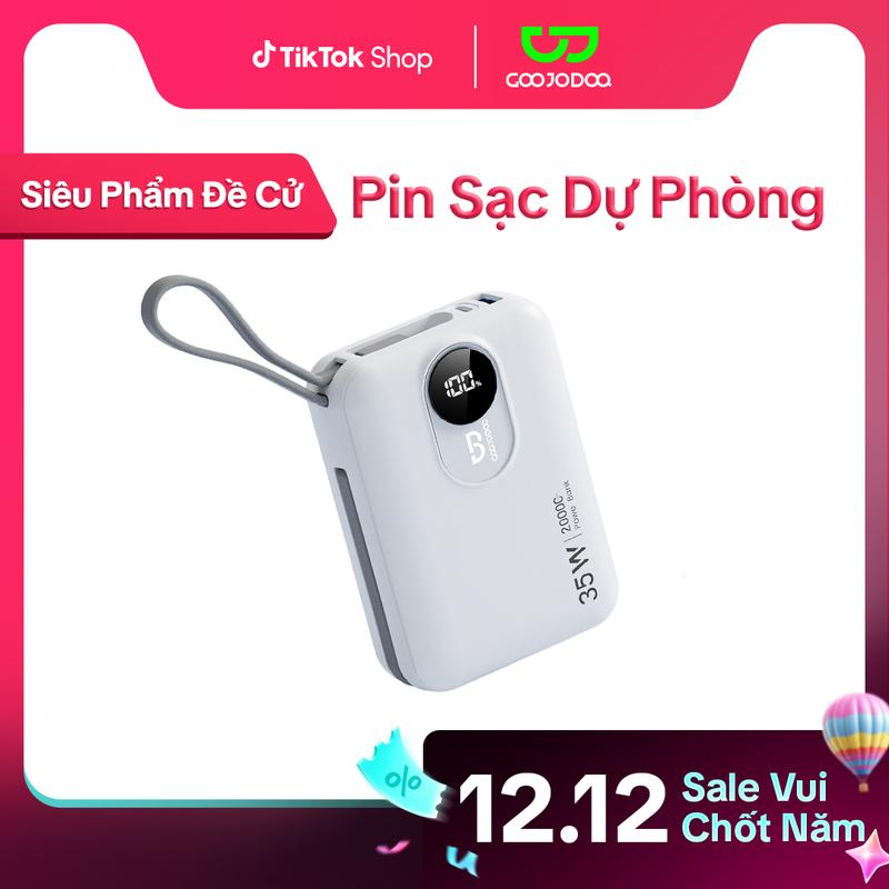 【GOOJODOQ*KOL】Pin dự phòng có dây PD35W, dung lượng 20000MAH. Sạc nhanh 2 chiều , cáp & cổng tích hợp. Màn hình hiển thị mức pin LED