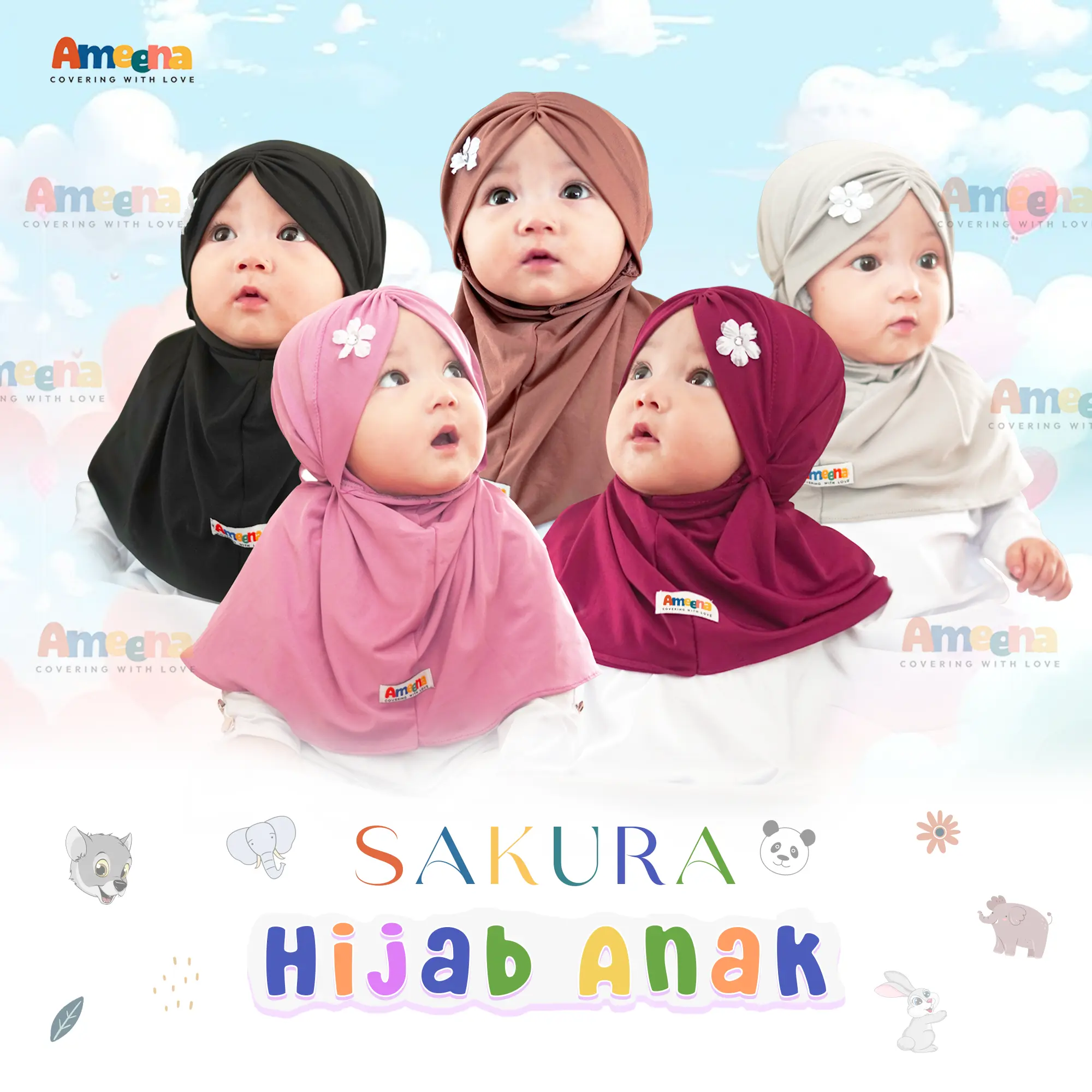 Jilbab Instan Anak Sakura Jersey Usia 0-2 Tahun Kerudung Anak Newborn Jilbab Bayi / Hijab Anak ( Beli Lokal )